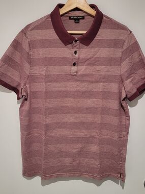 Michael Kors Men's Striped Polo in Mauve and Burgundy Size XL